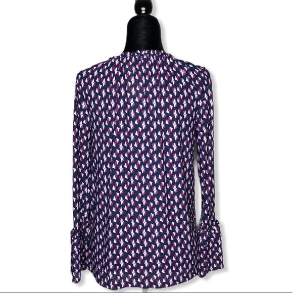 Michael Kors Tie Neck Long Sleeve Ruffle Cuff  Geometric Print Top Blouse NWT - Picture 6 of 11